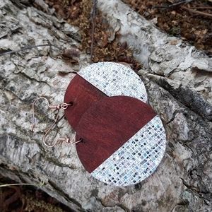 Brown Wood/Geometric Circle/ Statement Earrings w/ Shimmer Detail by J.Monique